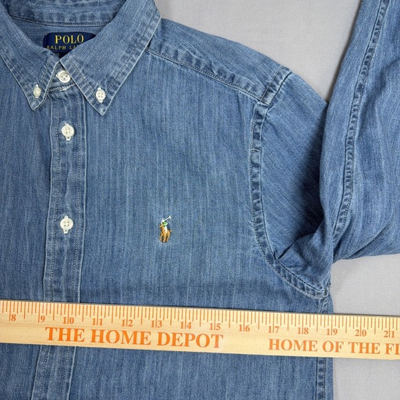 Polo Ralph Lauren Boys Button-Down Long Sleeve Pony Chambray Denim Shirt Large - Picture 16 of 16